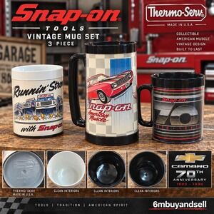 Vintage Snap-on Tools Thermo-Serv Mug Set 3pc American Muscle Camaro 70th Anniv